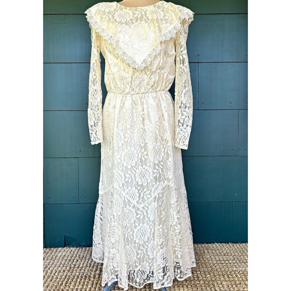 Vintage 80s Willow Ridge Ivory Lace Wedding Dress Prairie Cottagecore Small